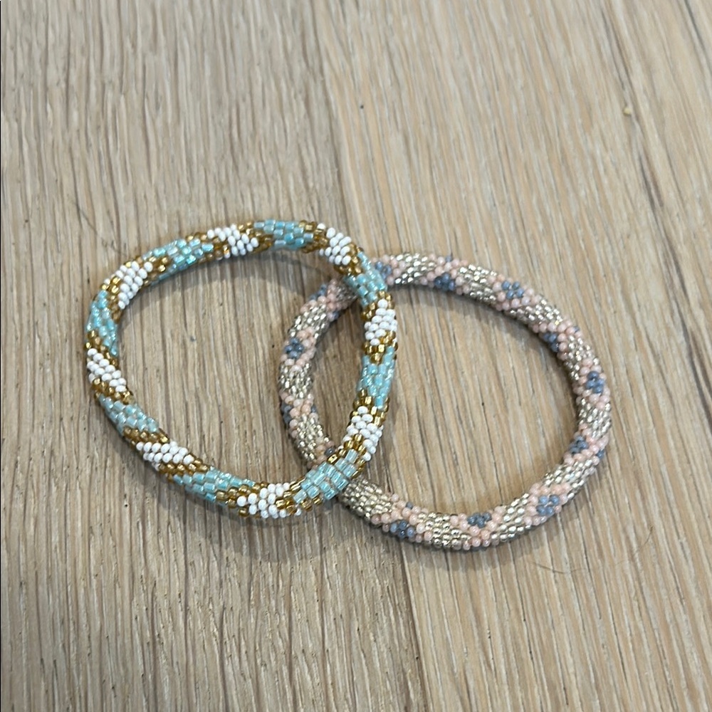 Elegant Beaded Bracelets - Gold and Cream - Picture 1 of 6